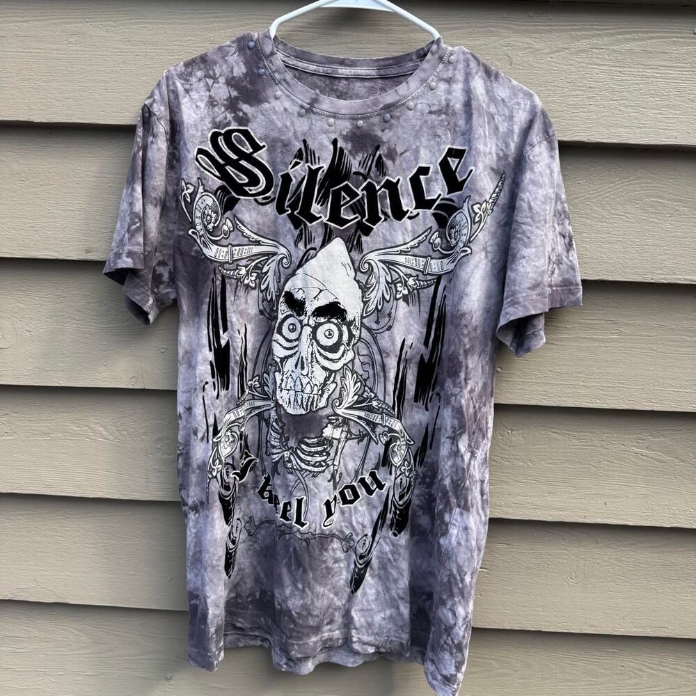 Affliction Men's Grey and Purple T-shirt